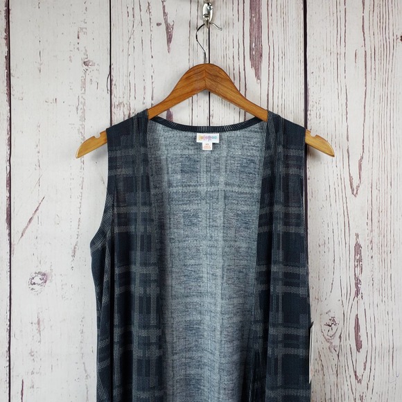 LulaRoe Joy Vest Womens Size XS Plaid Sleeveless Open Front Long Black NWT - Picture 1 of 6